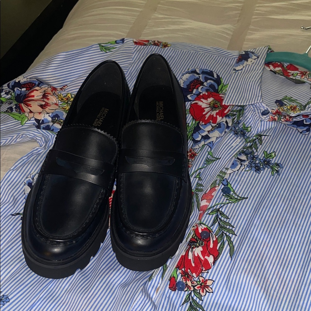 Michael Kors Dark Navy blue Leather Lug-Sole Penny Loafers